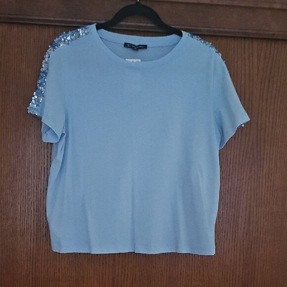 INC International Concept Blue Sequin Shoulder Women's Top - Picture 1 of 5